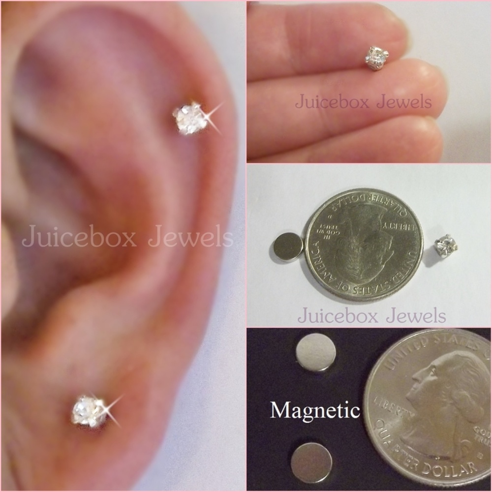 MAGNETIC 4 mm Stud Glass Rhinestone earrings